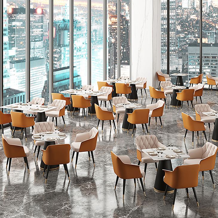 Silla de comedor con brazo de metal Glam, sillas laterales de piel sintética para uso doméstico