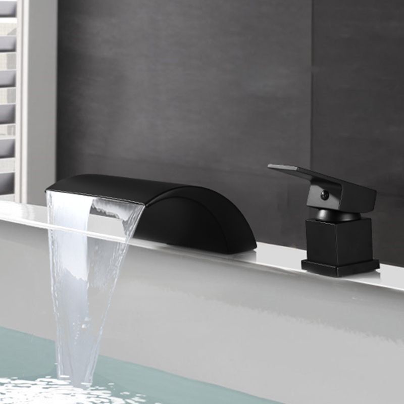 Modern Deck Mounted Metal Tub Filler Low Arc Faucet in Black/Gold