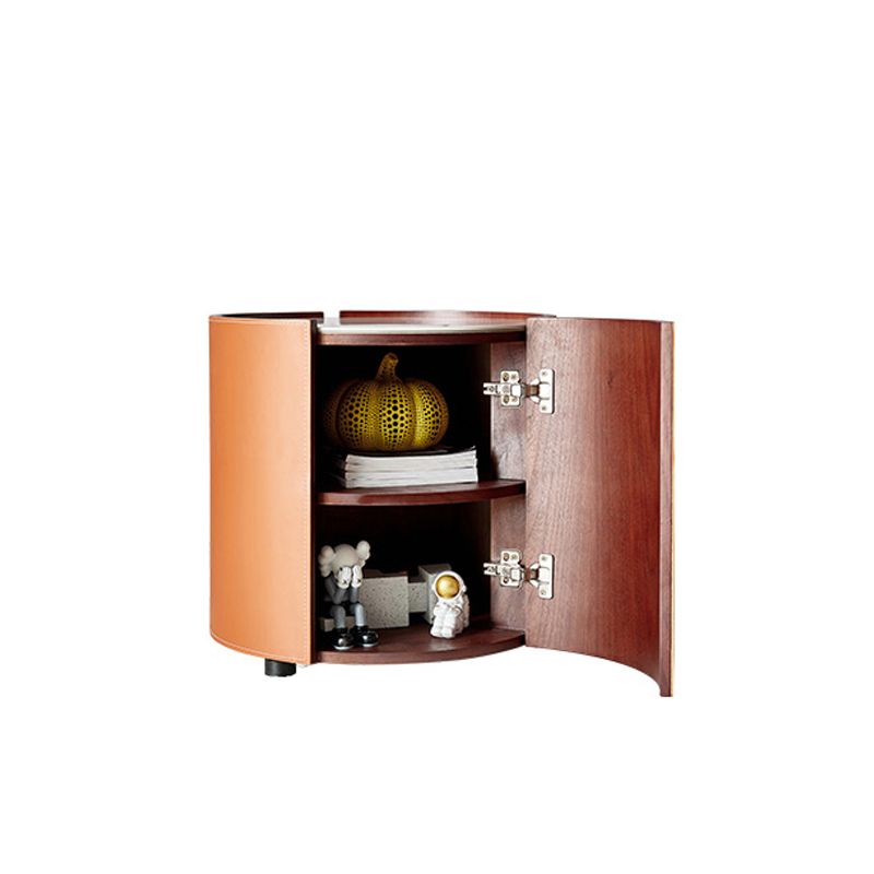 Modern Drum Base Solid Leather Round Table Coffee Table with Storage