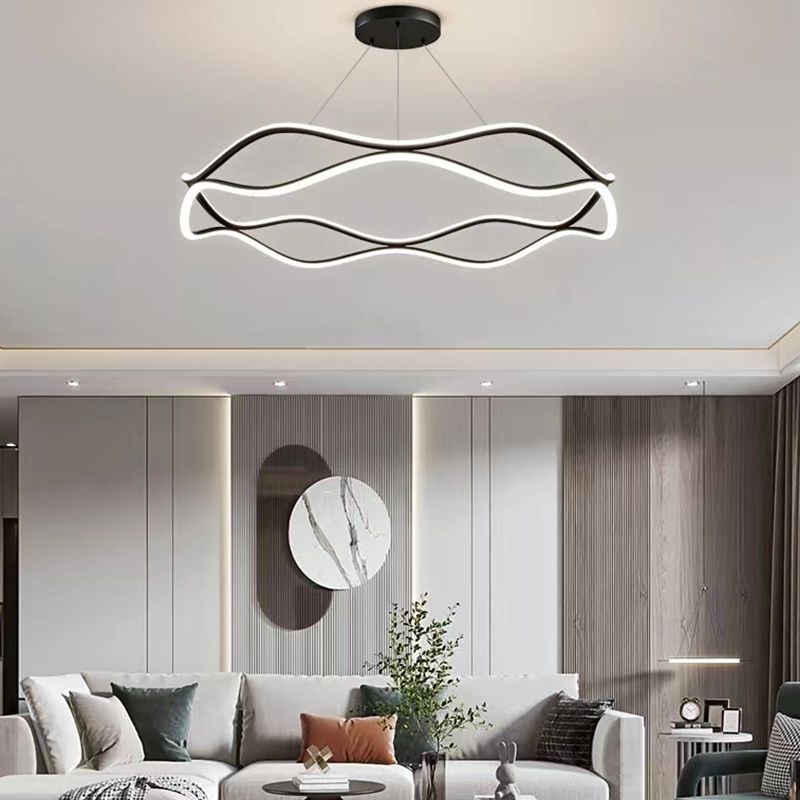 Linear Shape Metal Pendant Light Fixtures Modern Style 2-Light Hanging Light Fixtures