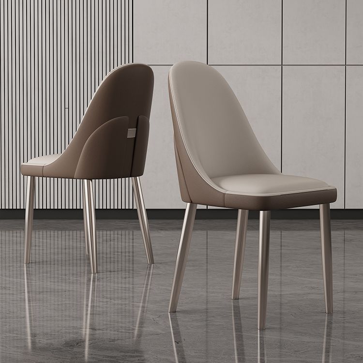 Faux Leather Armless Dining Chairs Glam Side Chairs with Metal Base