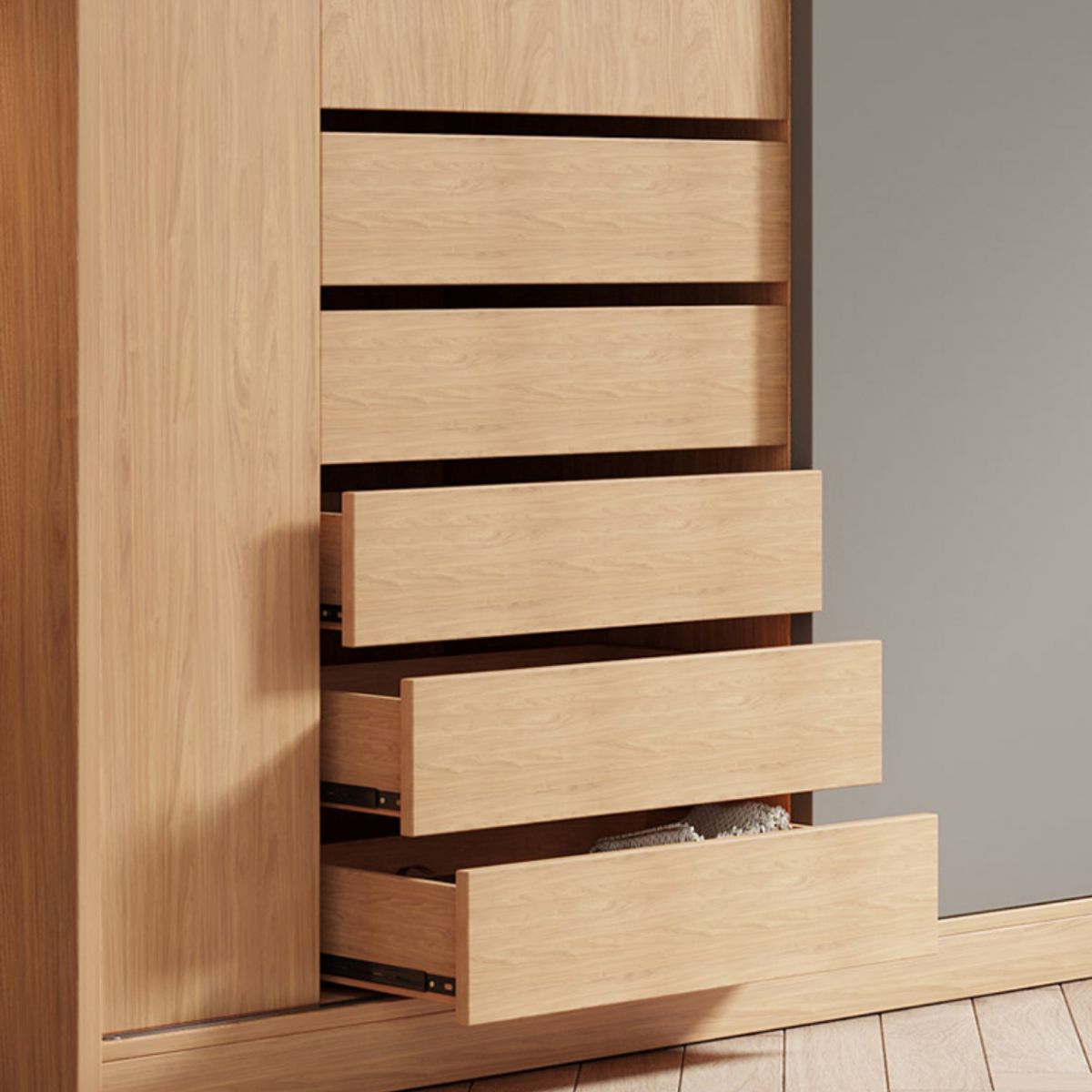 Natural Finish Modern Wardrobe Armoire Solid Wood and Engineered Wood Armoire