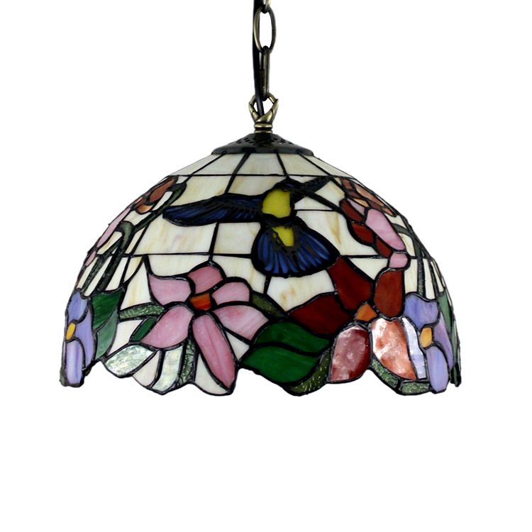 Flower Hanging Light Fixtures 1 Light Stained Glass Tiffany-Style Pendant Lighting Fixtures