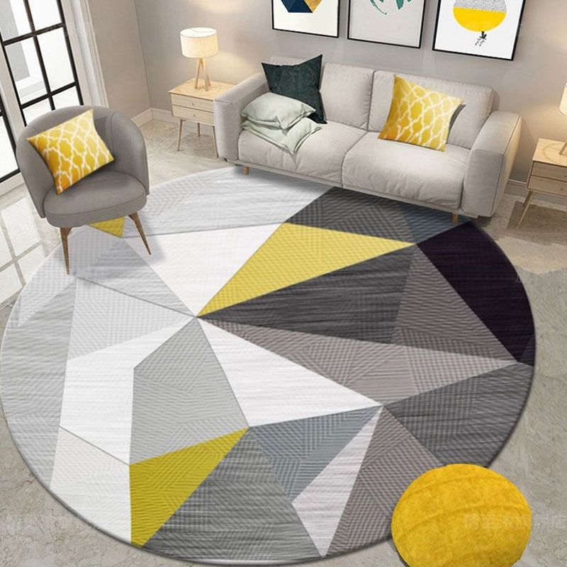 Comfort Bedroom Rug Multi Colored Geometric Print Carpet Polyster Non-Slip Backing Stain-Resistant Rug