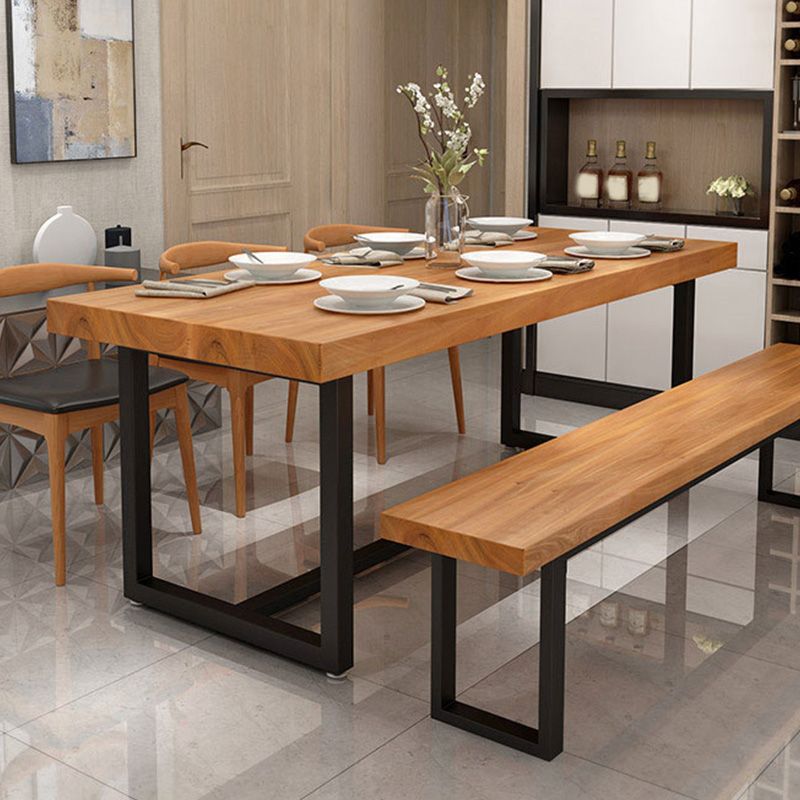 Solid Wood Top Table with Metal Base Industrial Rectangle Dining Table
