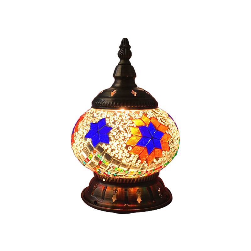 Lampada da notte a forma di zucca in vetro colorato, marocchina, con 1 lampadina, illuminazione da tavolo per camera da letto, in blu/arancione/bianco