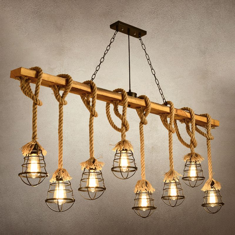 Cage Pendant Lamp Modern Multi-Head Island Lighting Fixtures with Metal Shade without Plants