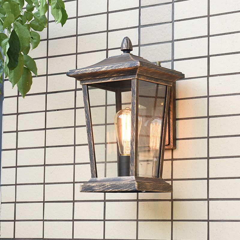 1 Light Sconce Lamp Lodge Birdcage Clear Glass Wall Mounted Light Fixture in Bronze for Outdoor