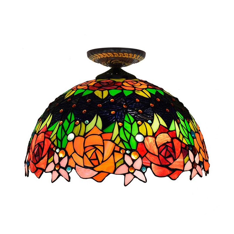 Bronze Rose/Blume Deckenlampe Tiffany 1 Birne Multicolored Buntglas-Unterputz Beleuchtung