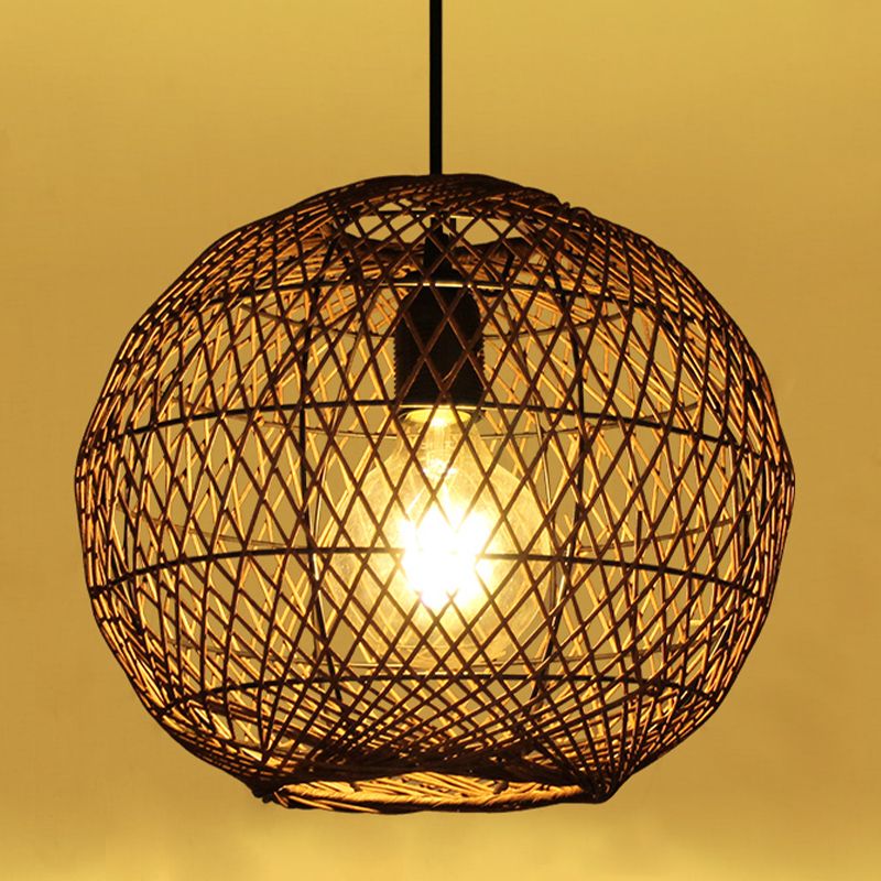 Bamboo Globe Pendant Lighting Fixture Modern 1 Light Coffee Ceiling Lamp for Indoor