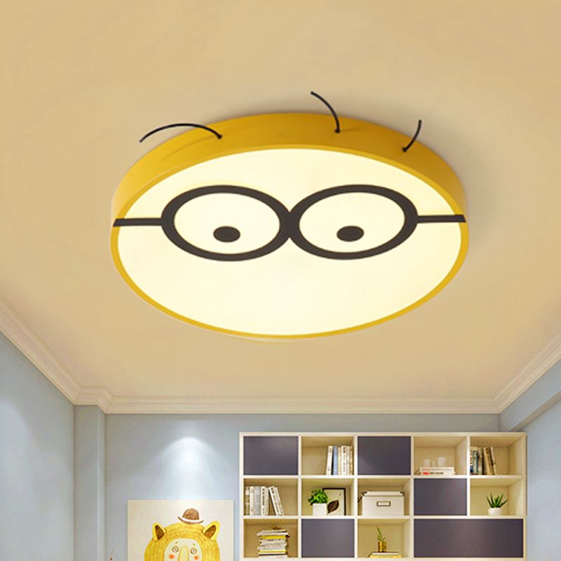 Kids Cartoon Character Flushmount Light Acrylic Kindergarten LED Ceiling Fixture in Yellow
