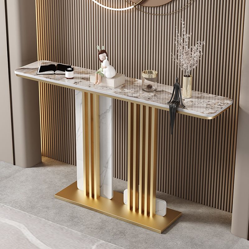 Contemporary Rectangular Accent Console Table with Golden/Black Base