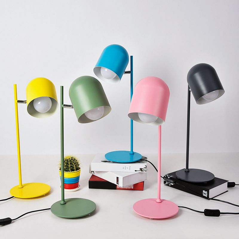 Cloche Shade Kids Room Study Lamp Aluminum 1 Head Macaron Night Table Light in Pink/Blue/Green with Pivot Joint