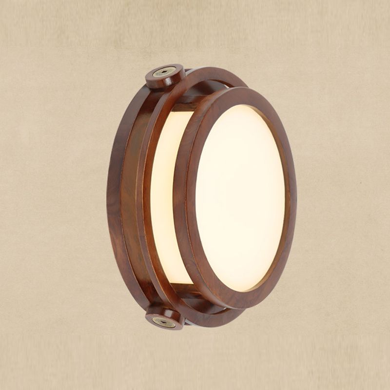 Minimalist Geometric Wall Sconce Walnut Wood Finish Hallway Flush Mount Light