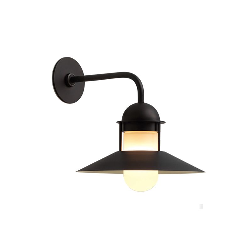Matte Black Conical Wall Lamp Vintage Metal Outdoor LED Wall Mounted Lamp with Capsule Glass Shade