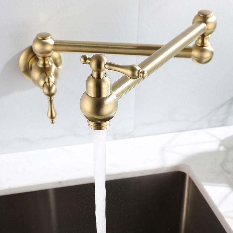 Contemporary Pull Down Wall Mounted Double Handles Pot Filler Low Profile Filler