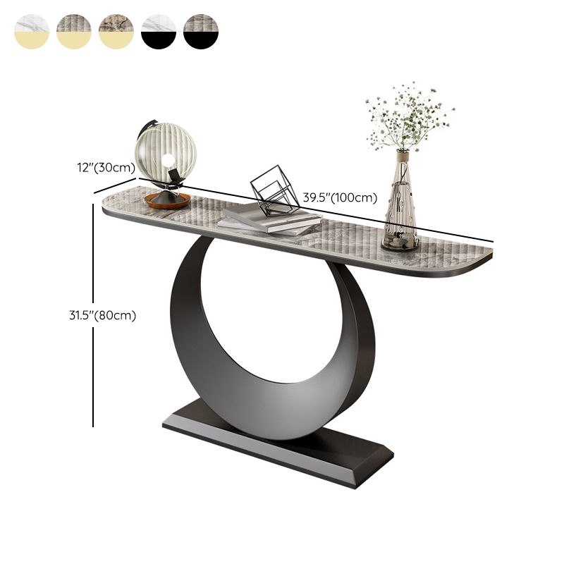 Contemporary Console Accent Table Antique Finish Half Moon Console Sofa Table in Stone