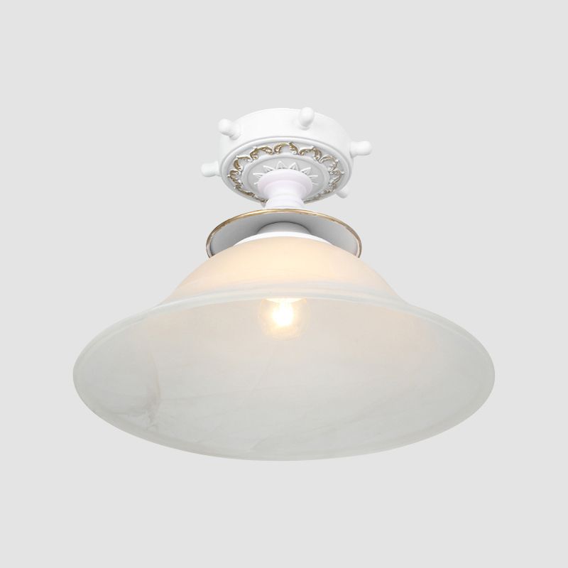 Bell Ceiling Lighting Nautical Opaline Glass 1 Bulb Hallway Semi Flush Mount Light in Black/White/Blue