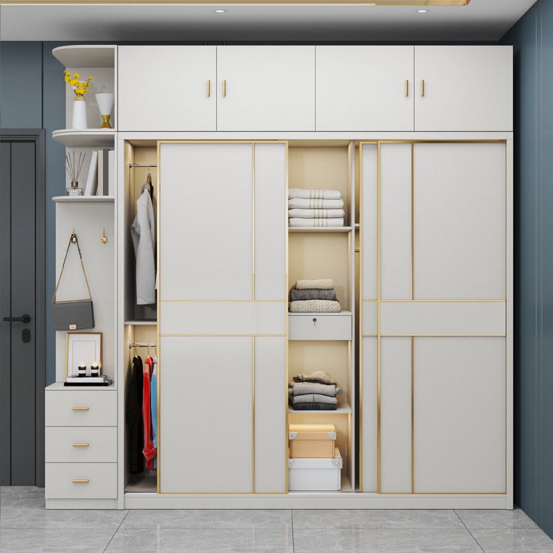 Manufactured Wood White Storage Cabinet with Sliding Door Modern Cabinet with Drawers