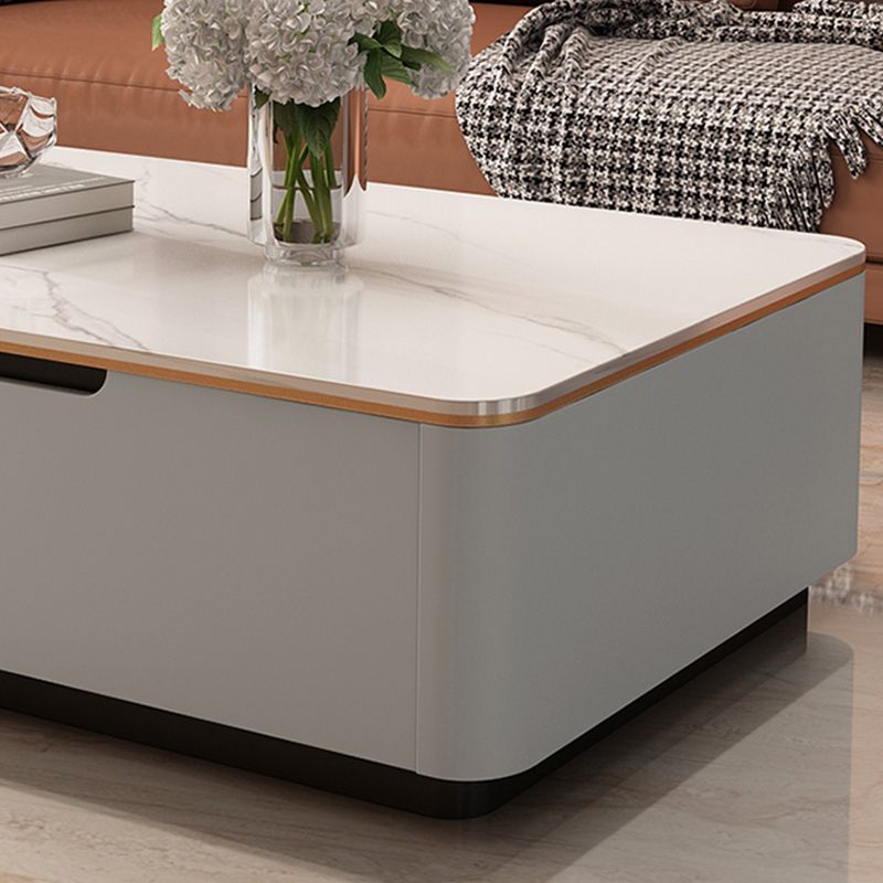Glam Stone Coffee Table Slate Rectangular Square Cocktail Table in White