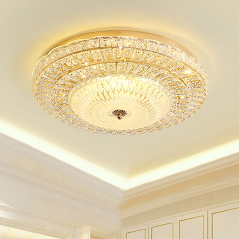 LED Bedroom Flush Mount Lighting Contemporary Gold Ceiling Flush with Round Beveled Crystal Shade