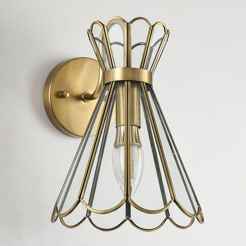 Glass Cone Shape Wall Lighting Modern Style 1 Light Wall Light Sconce in Gold