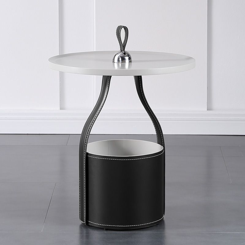Modernistic Wood Pedestal with Storage Round Living Room Side Table