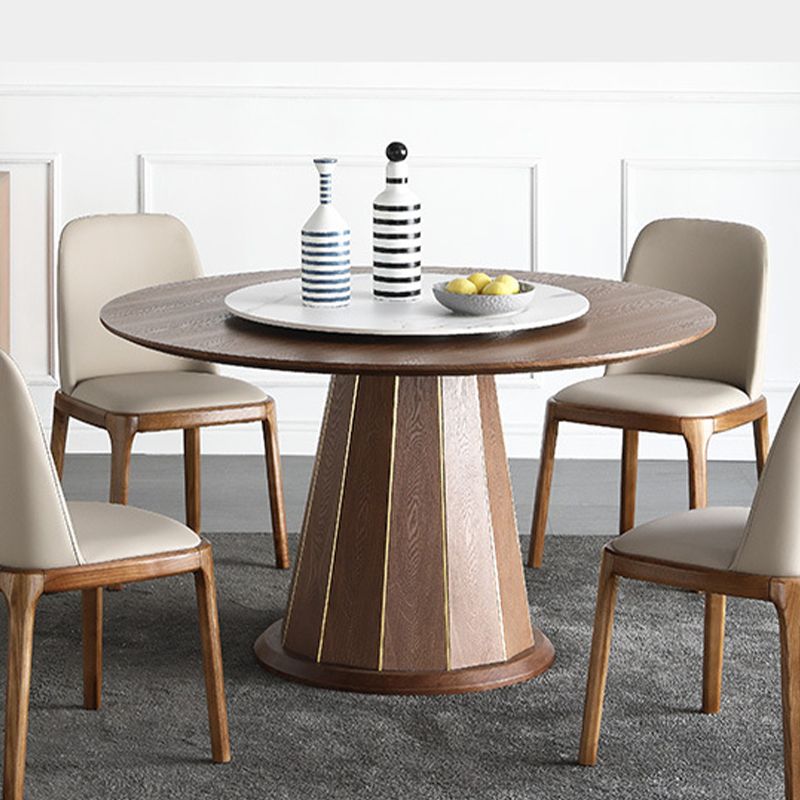 Wood Contemporary Round Dining Table Matte Finish Pedestal Table for Home
