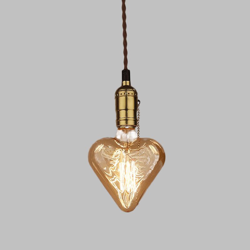 Iluminación de forma de corazón industrial lámpara colgante colgante de vidrio ámbar de 1 luces en latón