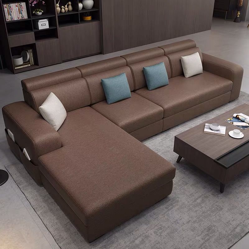 Sezioni di braccia quadrata in pelle finta/lino 110 "L divano e chaise per soggiorno