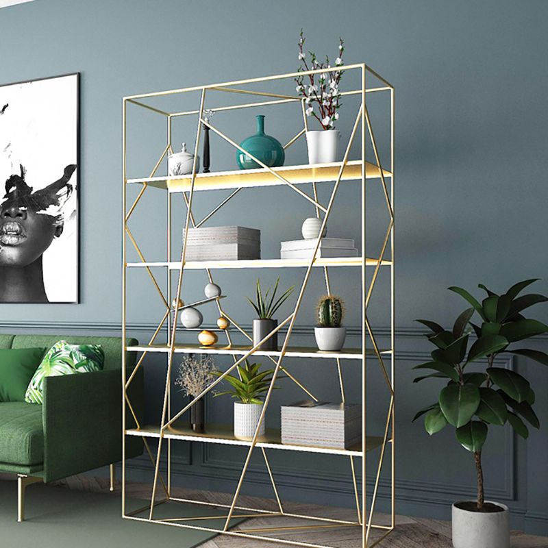 Industrial Etagere Bookcase Metal 4 Shelves Open Back Bookshelf