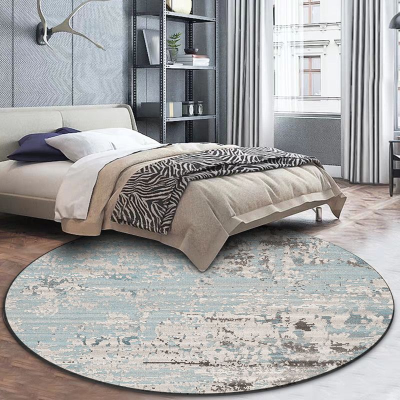 Blue Bedroom Rug Modern Abstract Pinstripe Pattern Area Rug Polyester Non-Slip Backing Machine Washable Carpet