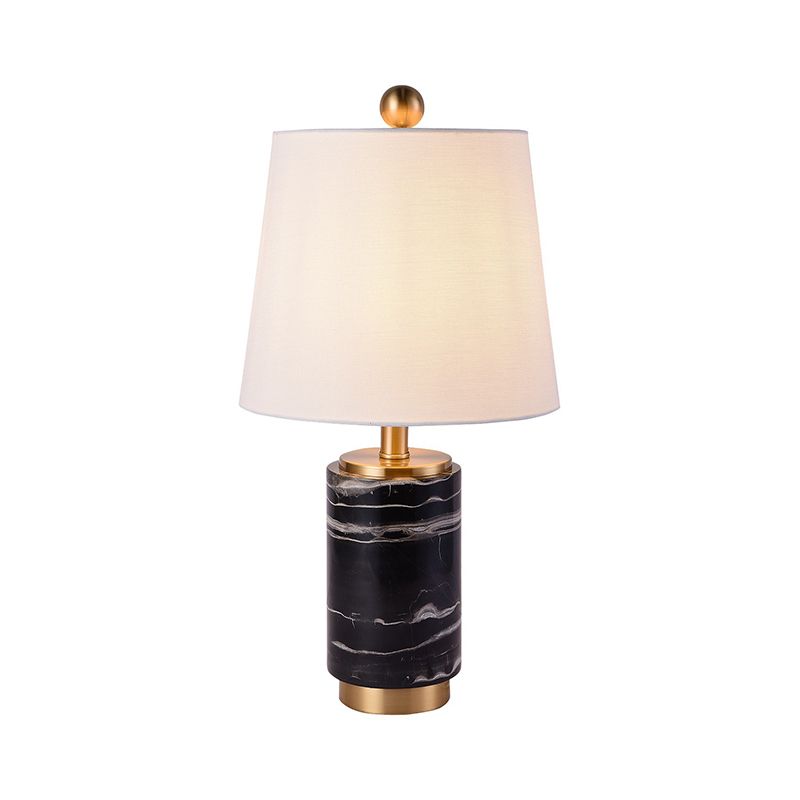Tissu empire ombre lampe de nuit moderne 1 ampoule noire / gris / blanc table de table claire avec colonne en marbre