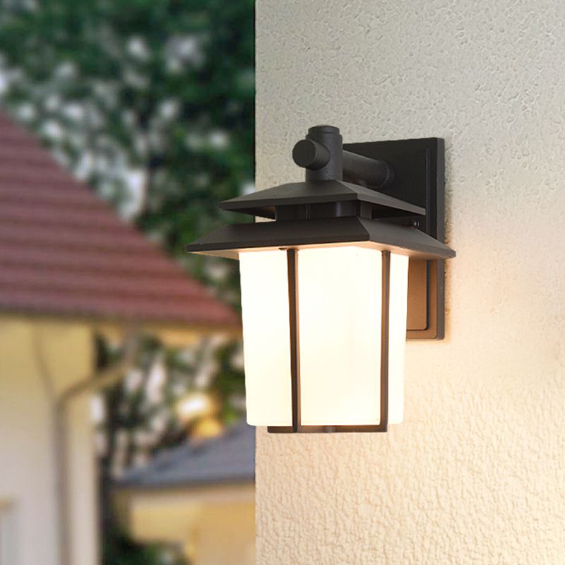 Loda de vidrio de vidrio de vidrio White Splone Lodge 1 Bulb Patio Patio Defixia de iluminación de pared en bronce/negro