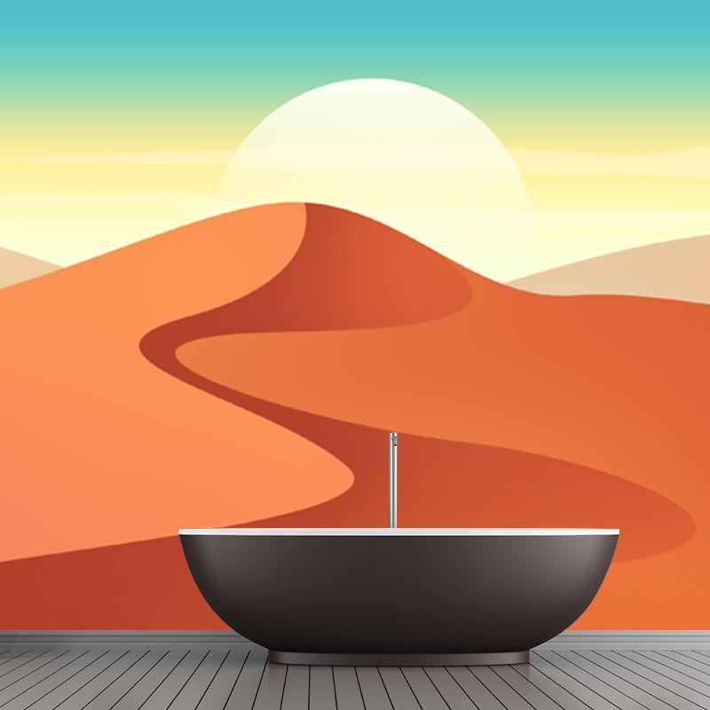 Orange Desert Sunrise Mural Scenery Modern Stain Resistant Wall Art for Living Room
