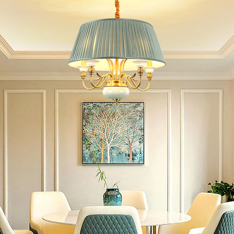 Cone Chandelier Light Fixture Traditional Pleated Fabric Shade Pendant Lighting for Restaurant