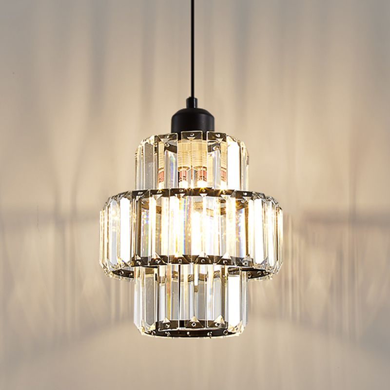 Prismatische K9 -Kristalldecke Anhänger Licht Modernismus Zylindrisch hängende Licht zum Esstisch