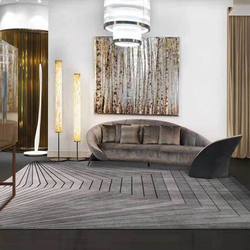 Unique Striped Pattern Rug Grey Simple Rug Polyester Washable Anti-Slip Backing Area Rug for Living Room