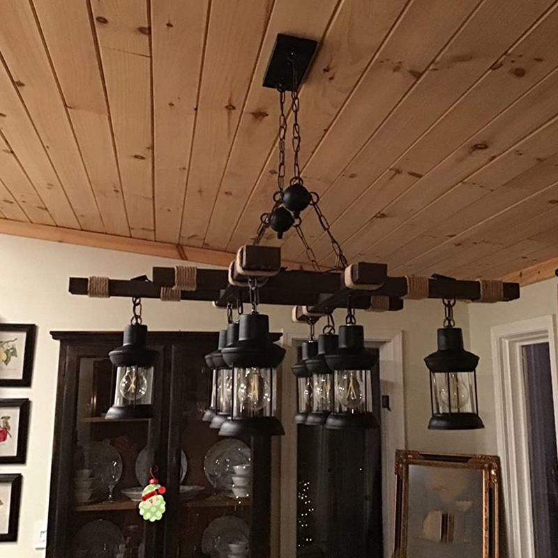 8-Lights Industrial Style Island Pendants Wood Pendant Lights for Dining Room