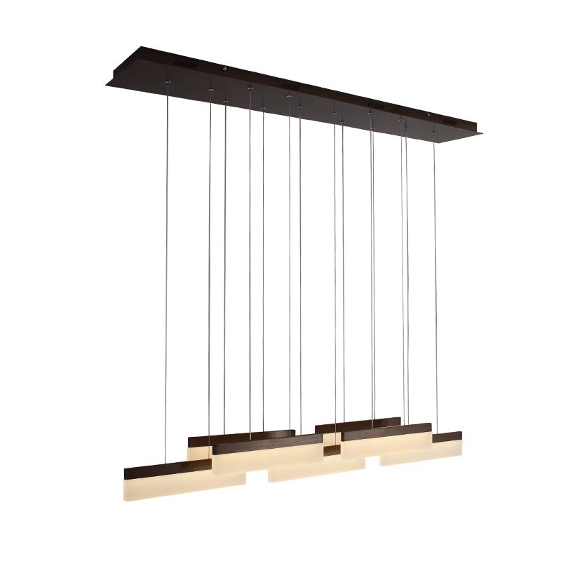 Brown/Gold Linear Island Chandelier Contemporary 7-Head Acrylic Ceiling Lighting Fixture in Warm/White Light