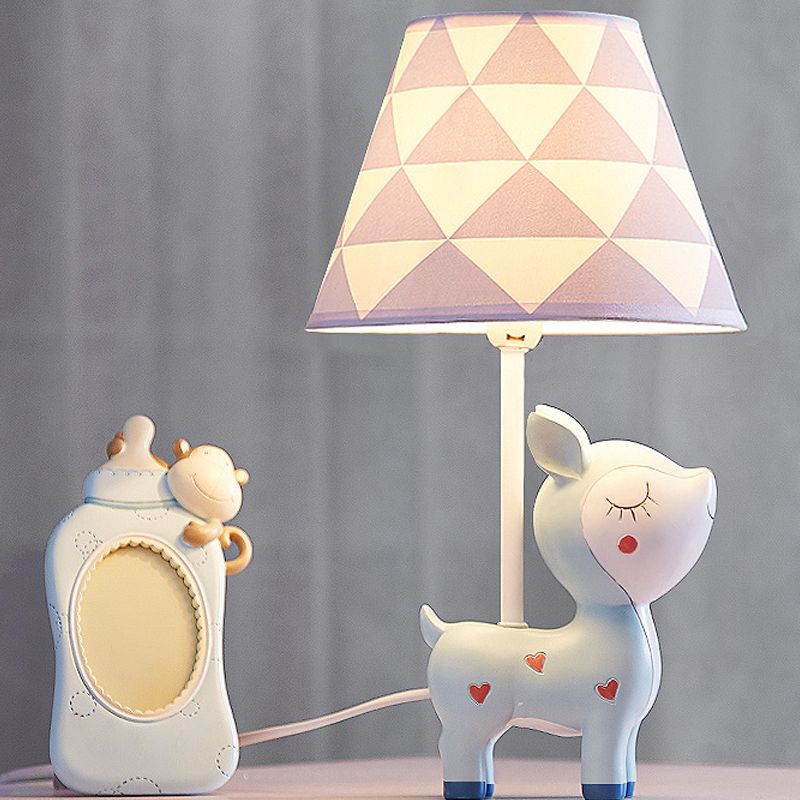 Animal Bedroom Table Lamp Resin 1 Bulb Creative Nightstand Light with Tapered Fabric Shade