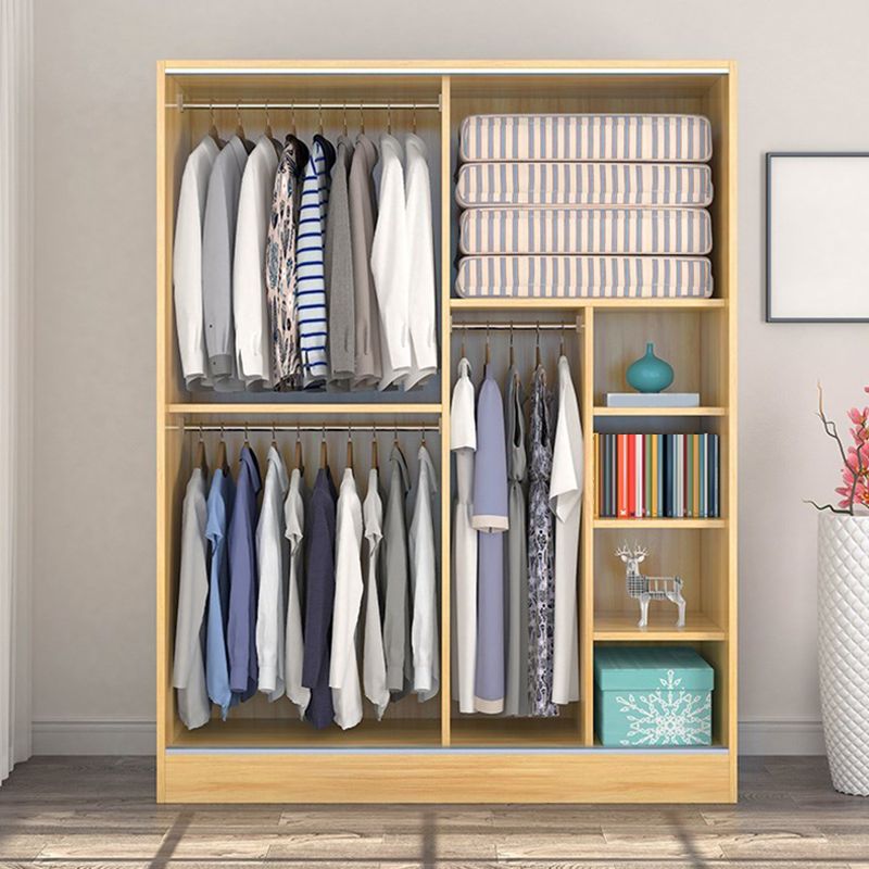 White Wood Double Door Industrial Wardrobe 5 Shelves Cabinet