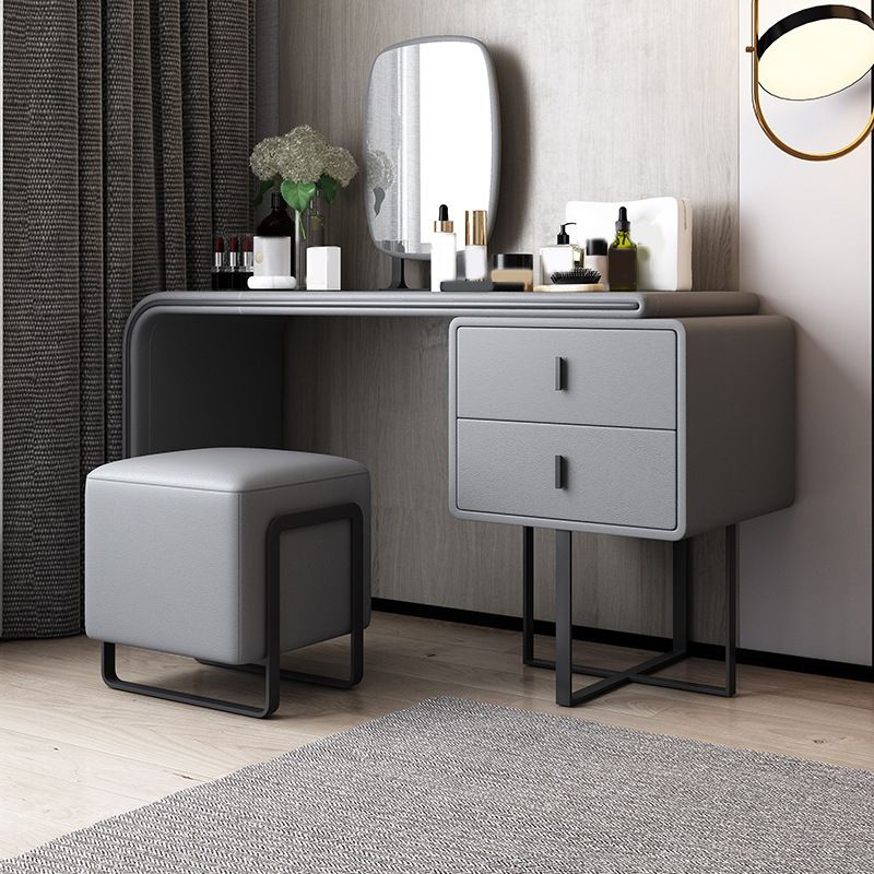 Faux Leather Vanity Makeup Dressing Table Set with Stool & Mirror - 39.37" W
