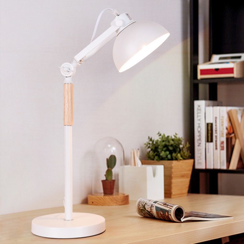 1 tête de bol de bol clair modernisme lampe de table de nuit en métal en blanc / noir avec nœud rotatif