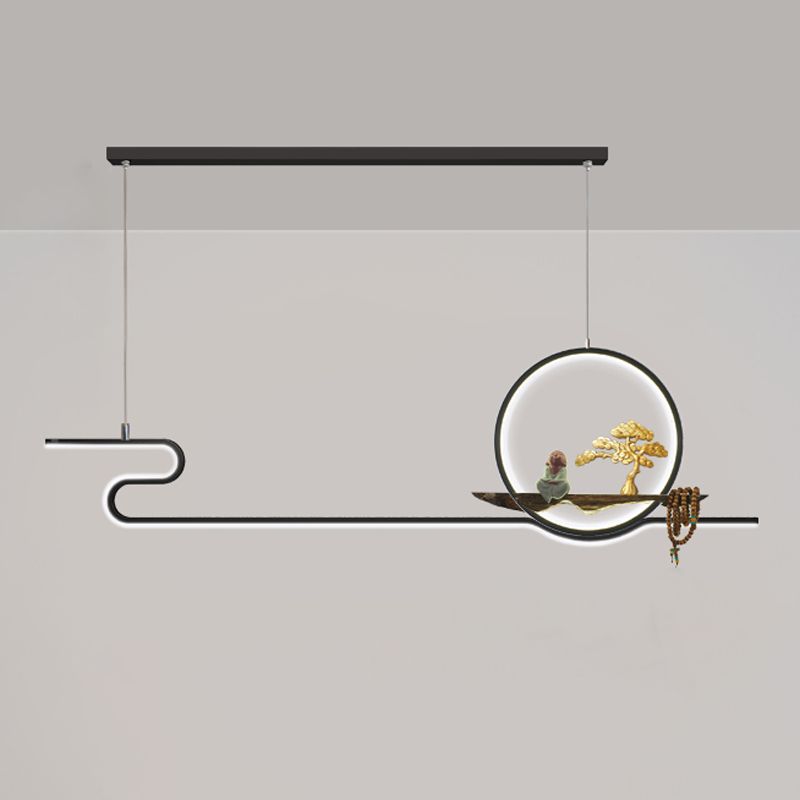 Linear LED Island Chandelier Lights Ceramics Modern Hanging Lamp for Dining Room