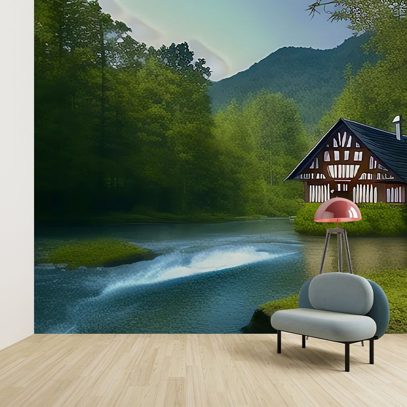 Forest Cabin Pattern Wall Mural Moistureproof for Living Room and Bedroom Decoration