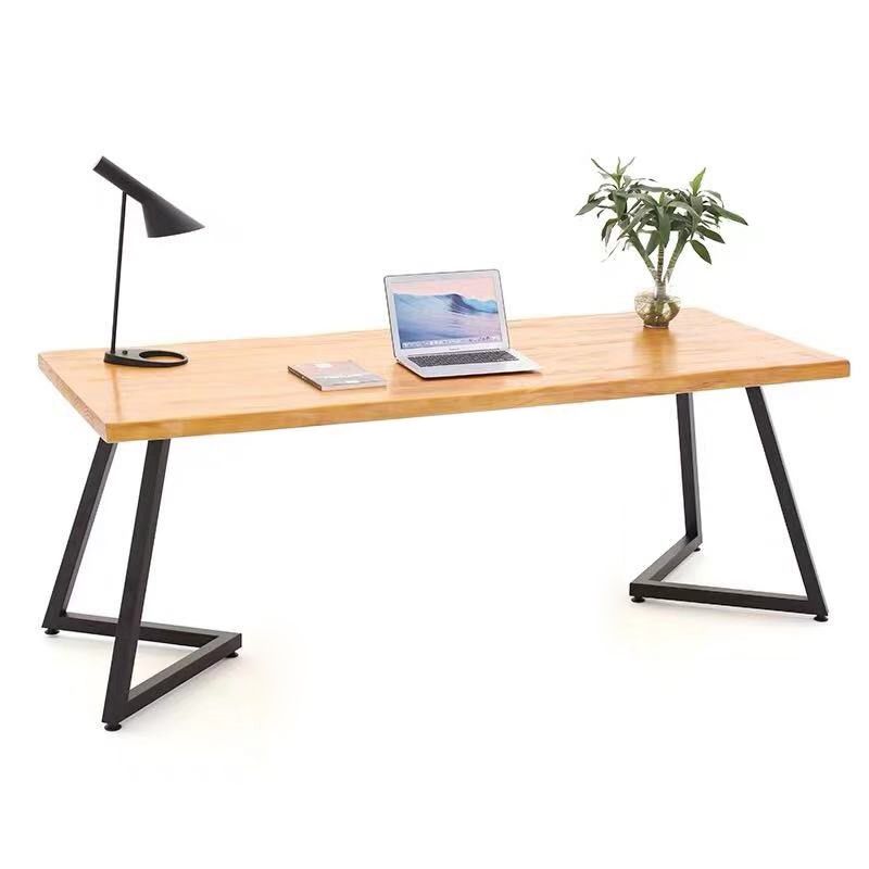 Rectangle Industrial Dining Table Double Pedestal Solid Wood Table
