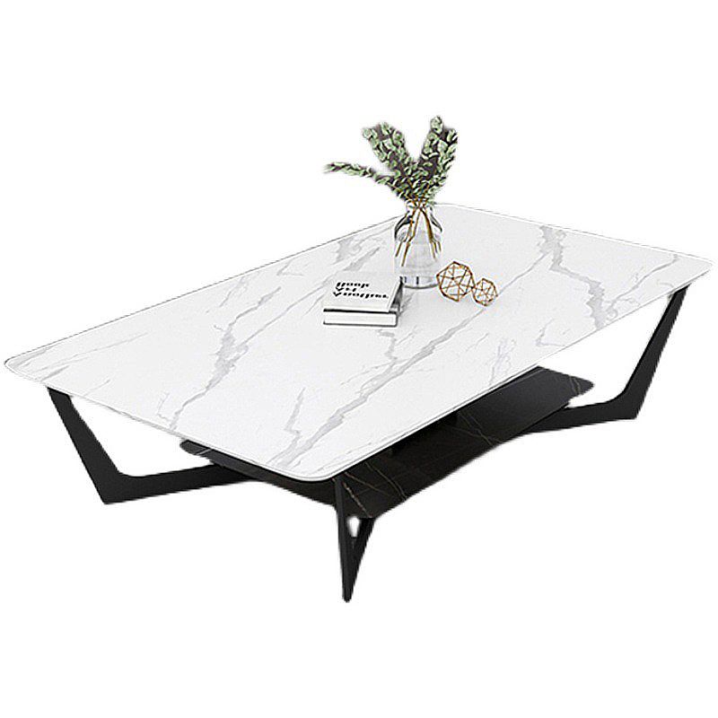 Modern White/grey Slate Top Rectangular Coffee Table with Metal Base