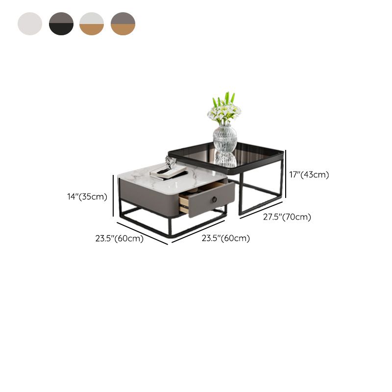 Frame Slate Coffee Table Glam Nesting Coffee Table Set with Drawer
