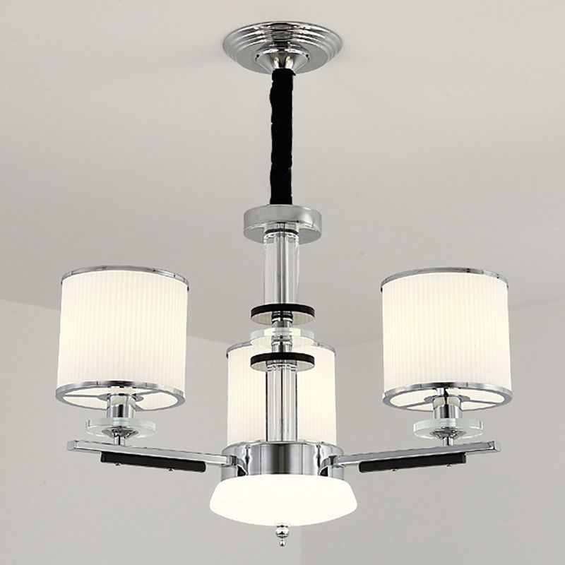 Luz de suspensión de estilo cilíndrico de vidrio de costilla blanca para sala de estar para sala de estar